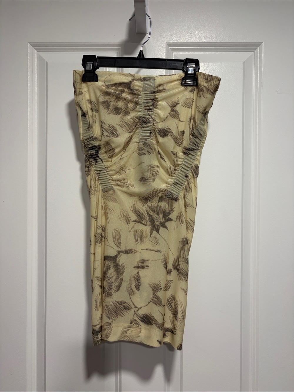 Charlotte Knowles Strapless Ruched Mini Dress in Cream with Brown Floral Print